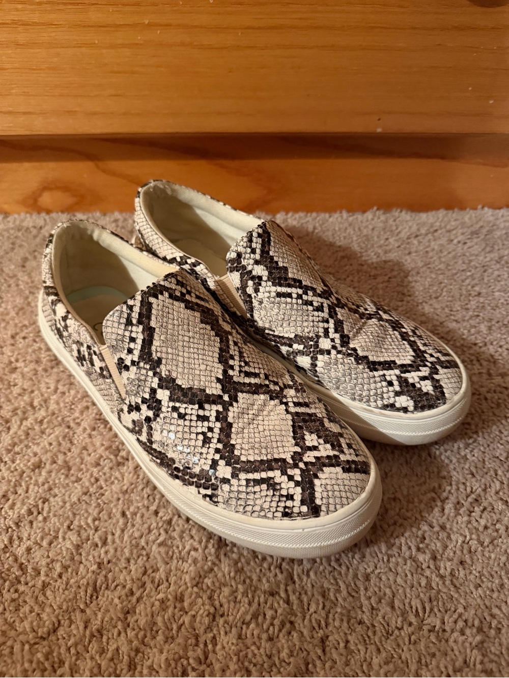 Kids Slip-On Sneakers in Snake Print - White and Brown